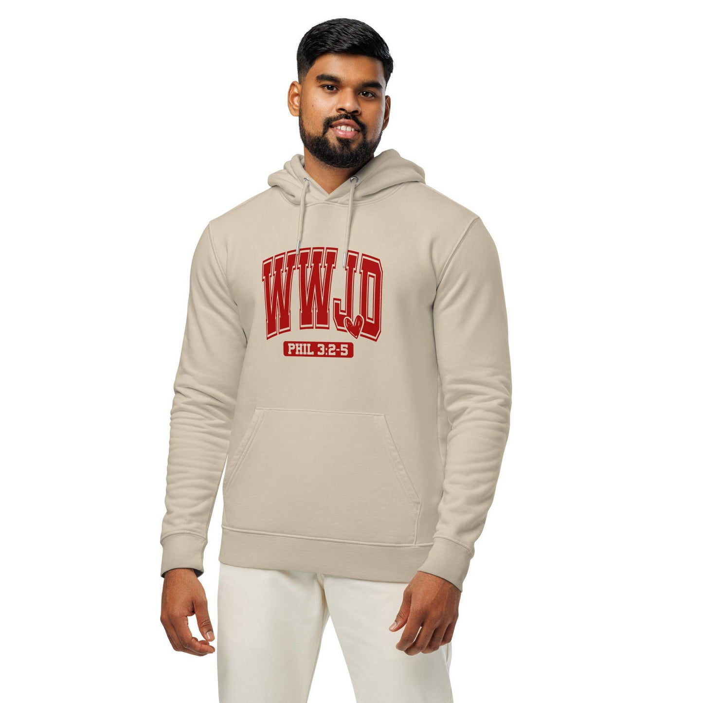 WwJD Unisex Christian essential organic hooded sweatshirt - ClaimedbyGodDesigns