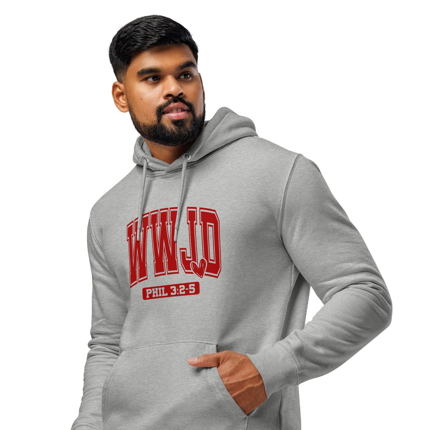 WwJD Unisex Christian essential organic hooded sweatshirt - ClaimedbyGodDesigns