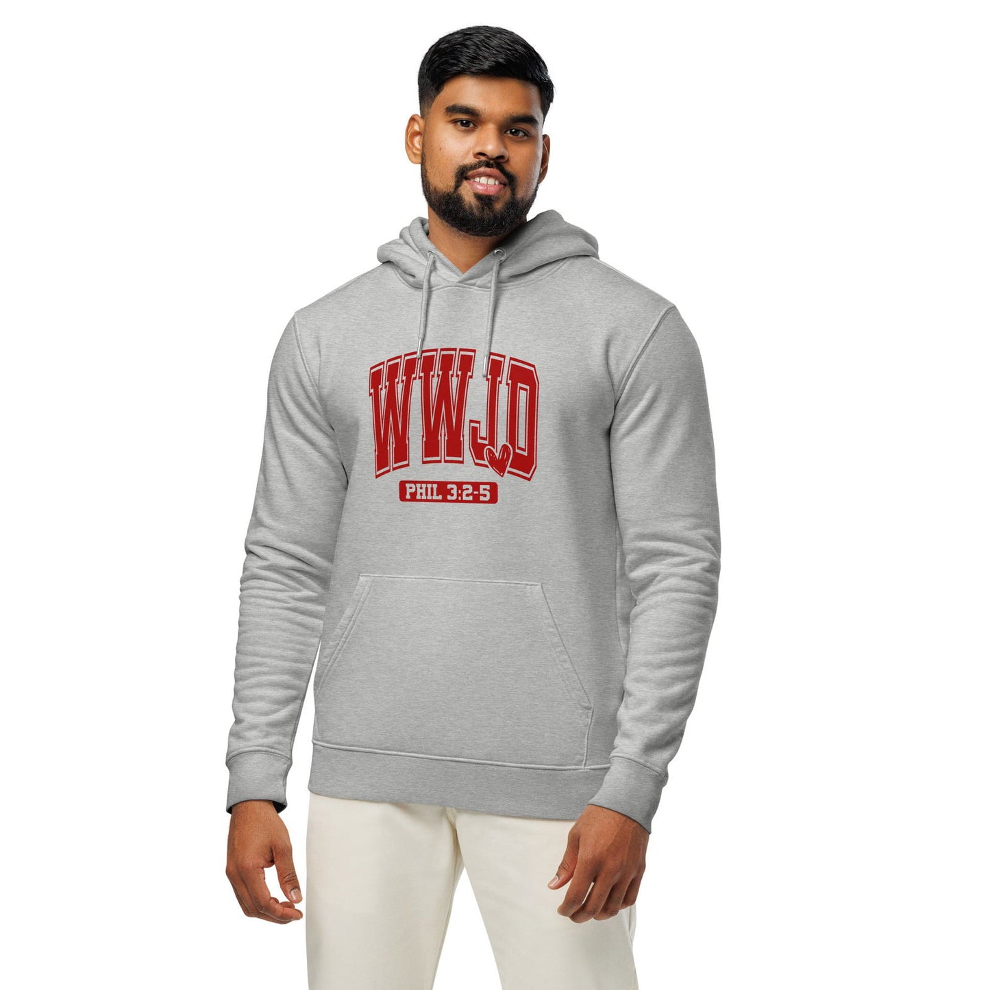WwJD Unisex Christian essential organic hooded sweatshirt - ClaimedbyGodDesigns