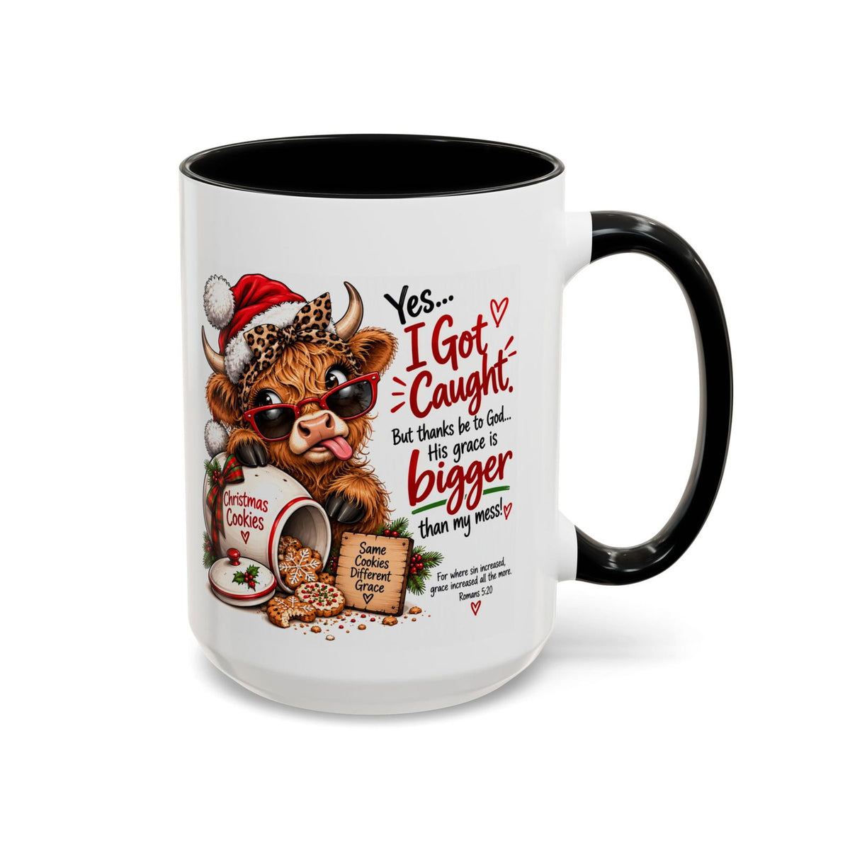 Yes… I Got Caught. His Grace Is Bigger Than My Mess! Christmas Cow Mug - Claimed by God Designs