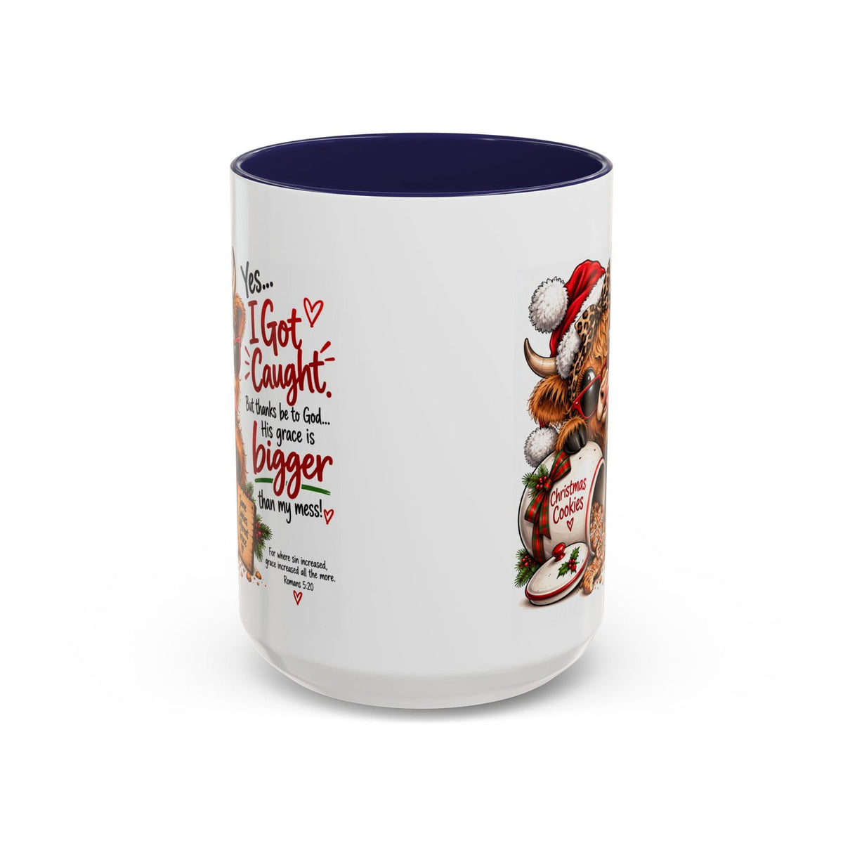 Yes… I Got Caught. His Grace Is Bigger Than My Mess! Christmas Cow Mug - Claimed by God Designs