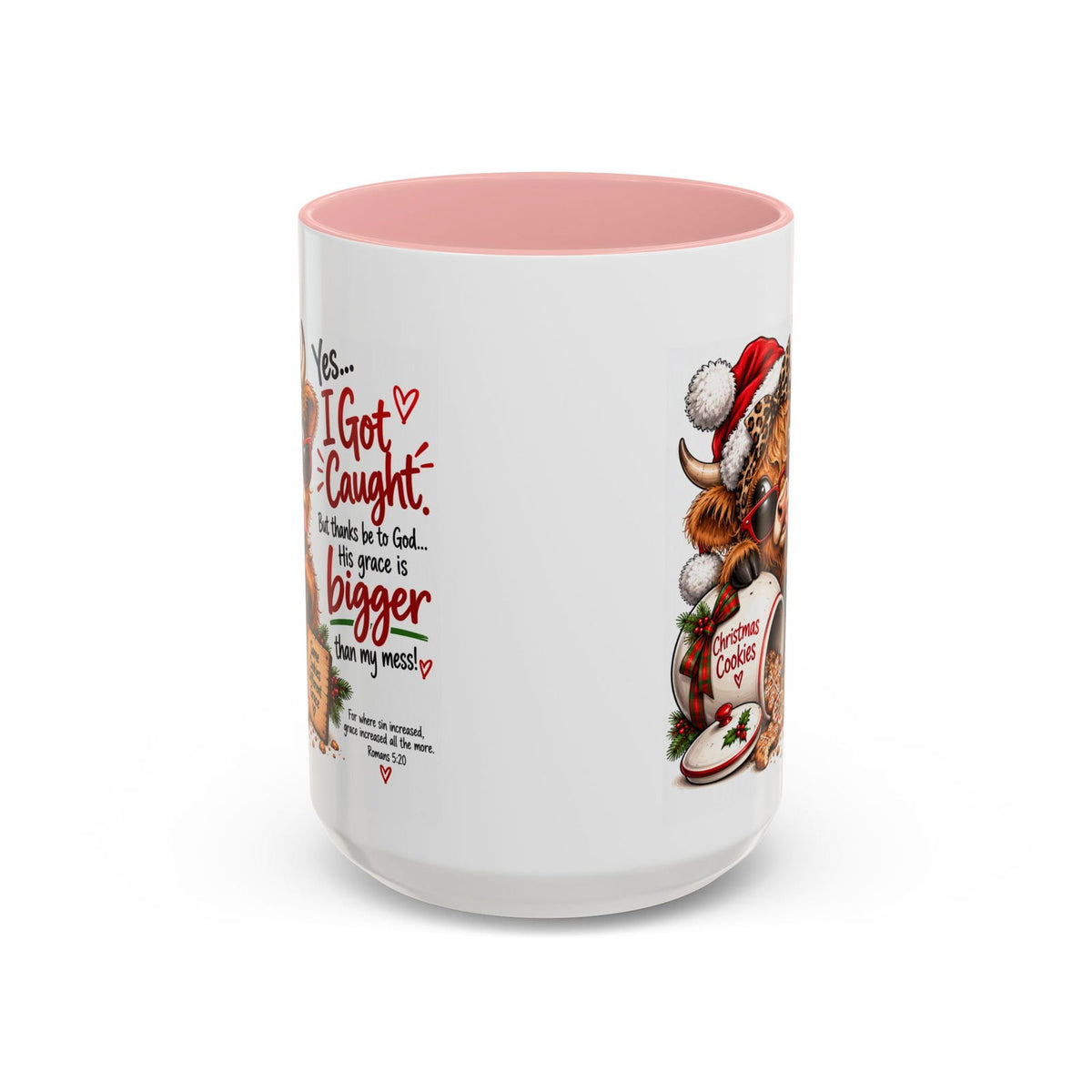Yes… I Got Caught. His Grace Is Bigger Than My Mess! Christmas Cow Mug - Claimed by God Designs