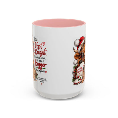 Yes… I Got Caught. His Grace Is Bigger Than My Mess! Christmas Cow Mug - Claimed by God Designs