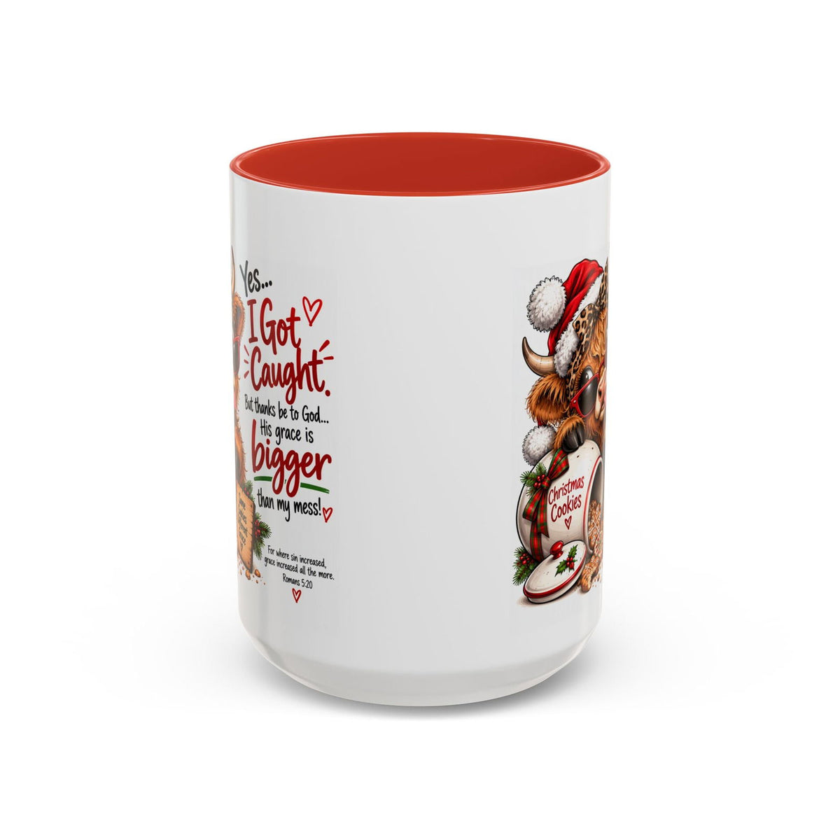 Yes… I Got Caught. His Grace Is Bigger Than My Mess! Christmas Cow Mug - Claimed by God Designs