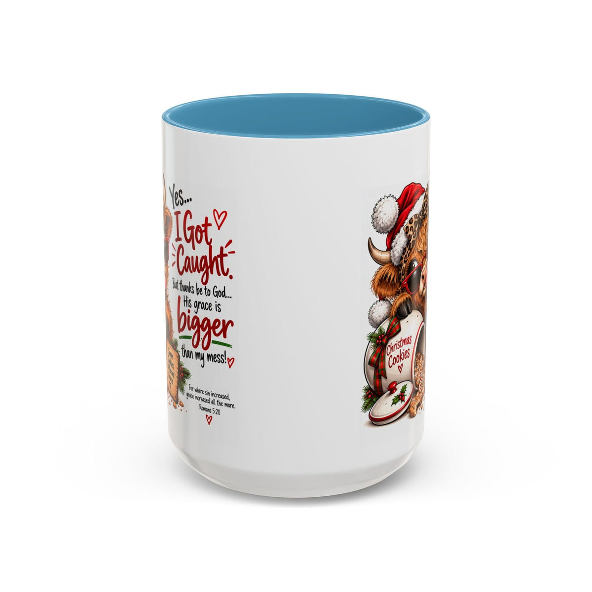 Yes… I Got Caught. His Grace Is Bigger Than My Mess! Christmas Cow Mug - Claimed by God Designs