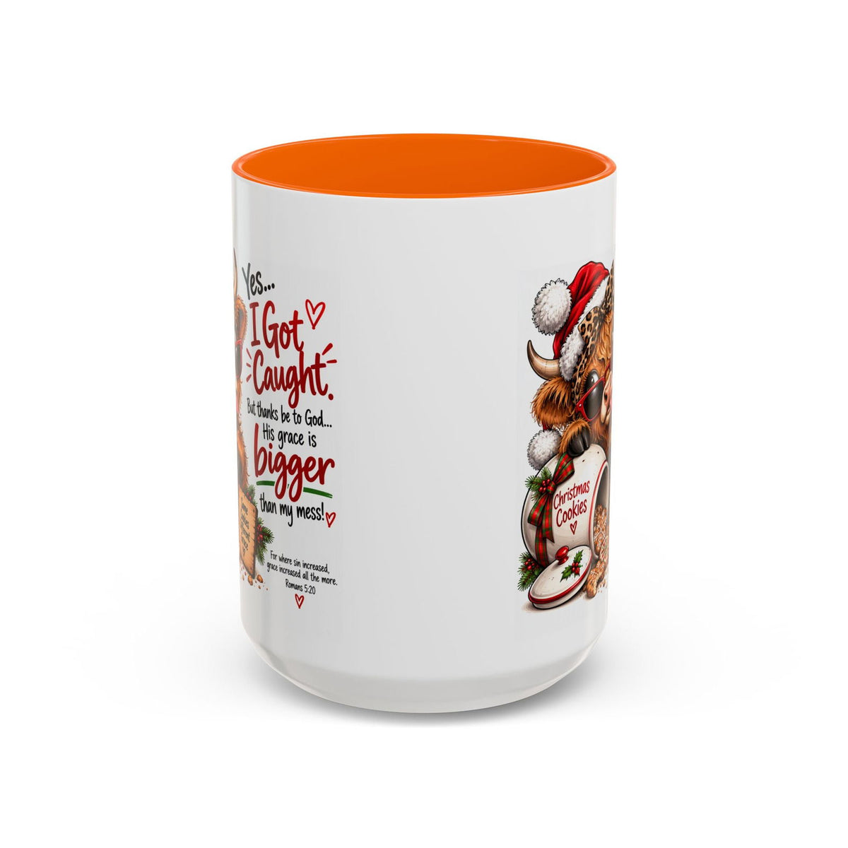 Yes… I Got Caught. His Grace Is Bigger Than My Mess! Christmas Cow Mug - Claimed by God Designs