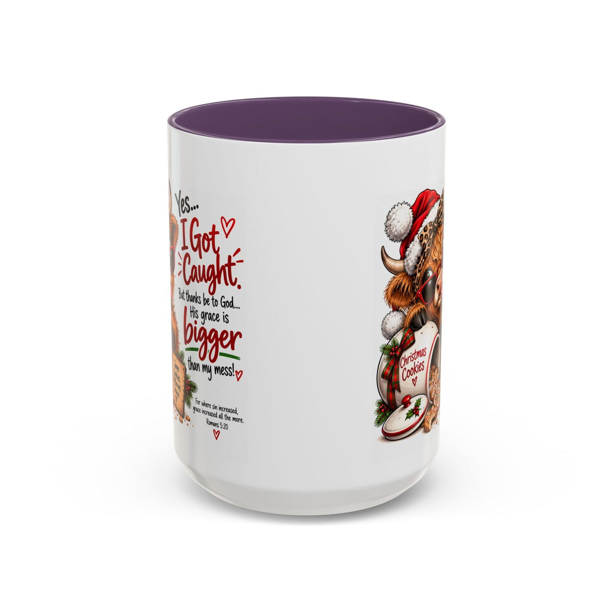 Yes… I Got Caught. His Grace Is Bigger Than My Mess! Christmas Cow Mug - Claimed by God Designs