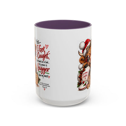 Yes… I Got Caught. His Grace Is Bigger Than My Mess! Christmas Cow Mug - Claimed by God Designs
