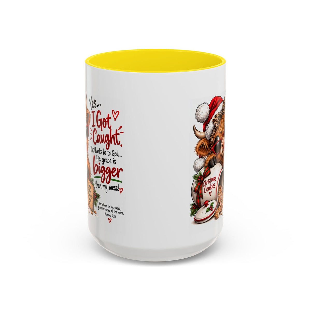 Yes… I Got Caught. His Grace Is Bigger Than My Mess! Christmas Cow Mug - Claimed by God Designs