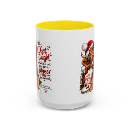 Yes… I Got Caught. His Grace Is Bigger Than My Mess! Christmas Cow Mug - Claimed by God Designs