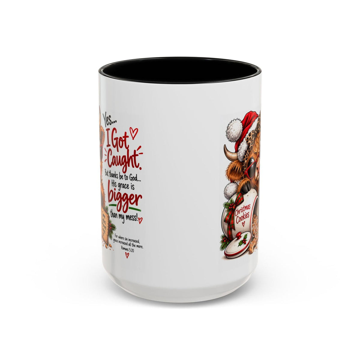 Yes… I Got Caught. His Grace Is Bigger Than My Mess! Christmas Cow Mug - Claimed by God Designs