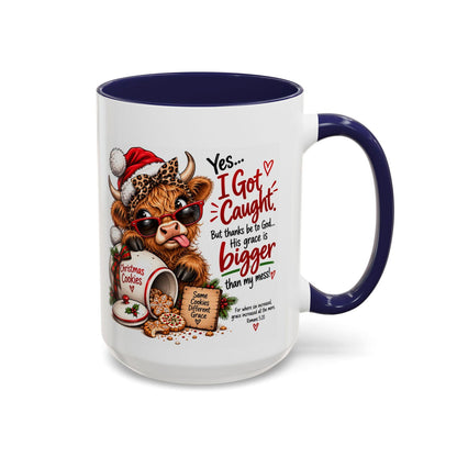 Yes… I Got Caught. His Grace Is Bigger Than My Mess! Christmas Cow Mug - Claimed by God Designs