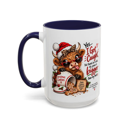Yes… I Got Caught. His Grace Is Bigger Than My Mess! Christmas Cow Mug - Claimed by God Designs