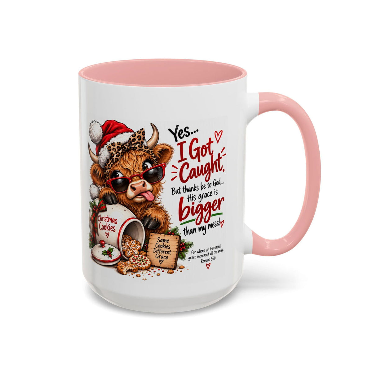 Yes… I Got Caught. His Grace Is Bigger Than My Mess! Christmas Cow Mug - Claimed by God Designs