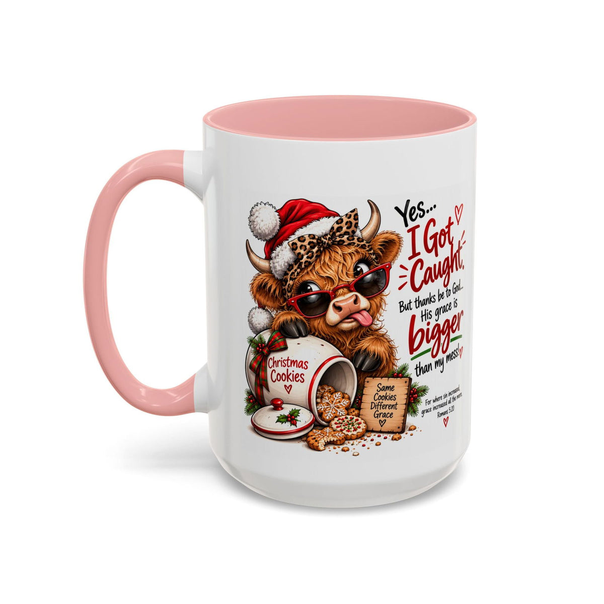 Yes… I Got Caught. His Grace Is Bigger Than My Mess! Christmas Cow Mug - Claimed by God Designs