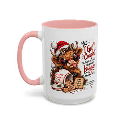 Yes… I Got Caught. His Grace Is Bigger Than My Mess! Christmas Cow Mug - Claimed by God Designs