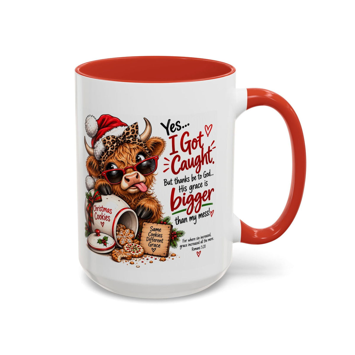 Yes… I Got Caught. His Grace Is Bigger Than My Mess! Christmas Cow Mug - Claimed by God Designs