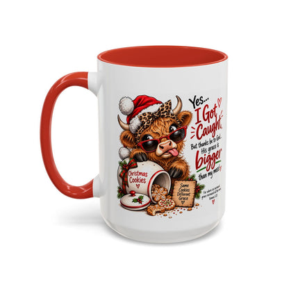 Yes… I Got Caught. His Grace Is Bigger Than My Mess! Christmas Cow Mug - Claimed by God Designs