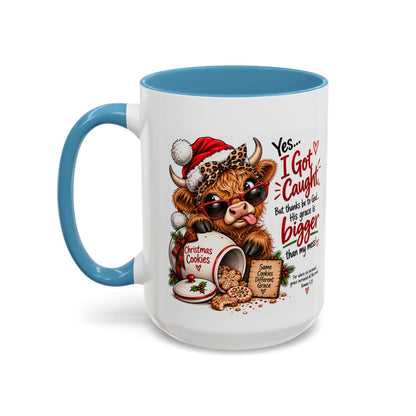 Yes… I Got Caught. His Grace Is Bigger Than My Mess! Christmas Cow Mug - Claimed by God Designs