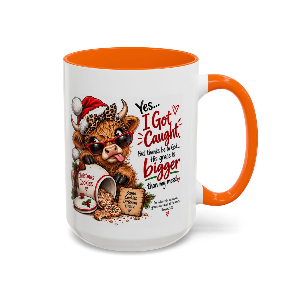 Yes… I Got Caught. His Grace Is Bigger Than My Mess! Christmas Cow Mug - Claimed by God Designs