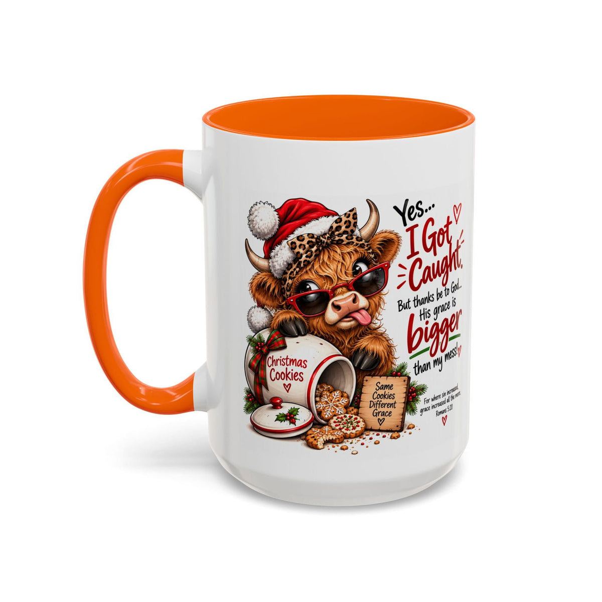 Yes… I Got Caught. His Grace Is Bigger Than My Mess! Christmas Cow Mug - Claimed by God Designs
