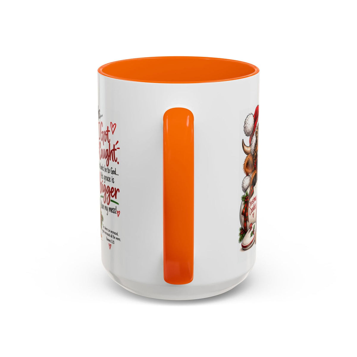 Yes… I Got Caught. His Grace Is Bigger Than My Mess! Christmas Cow Mug - Claimed by God Designs