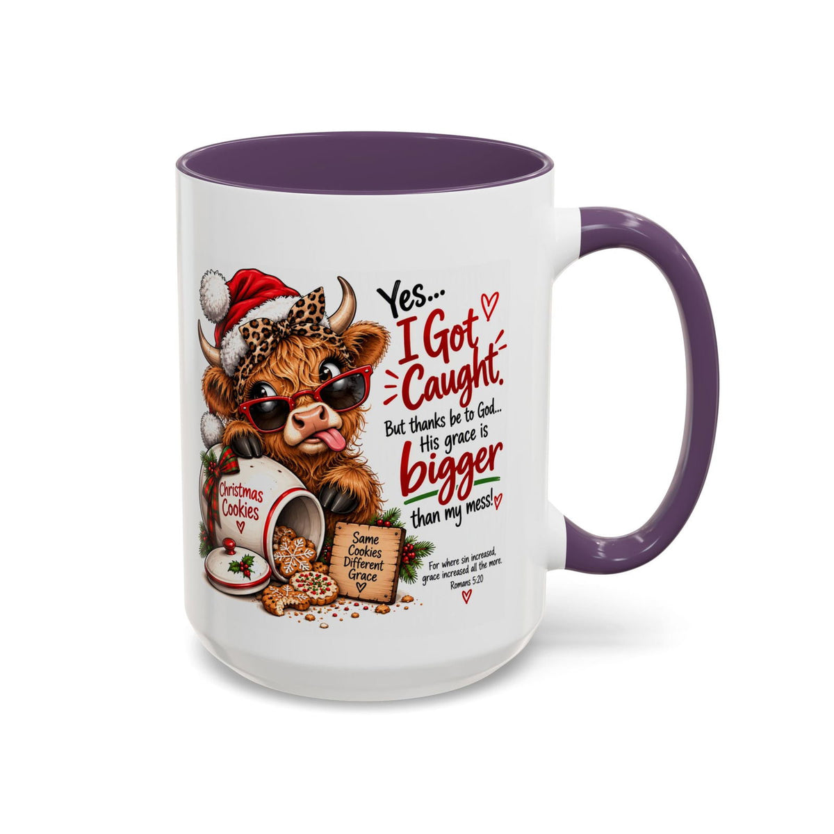 Yes… I Got Caught. His Grace Is Bigger Than My Mess! Christmas Cow Mug - Claimed by God Designs