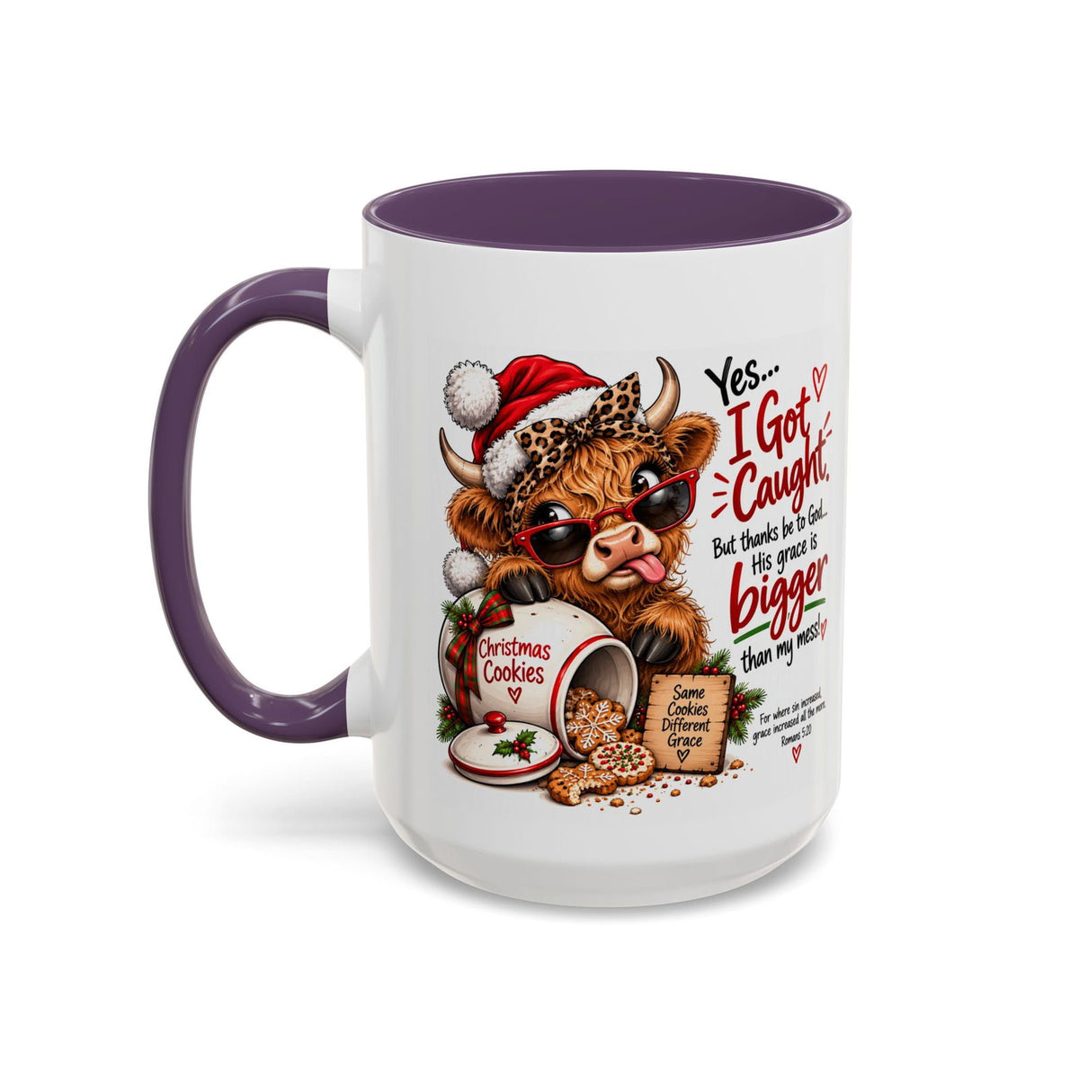 Yes… I Got Caught. His Grace Is Bigger Than My Mess! Christmas Cow Mug - Claimed by God Designs