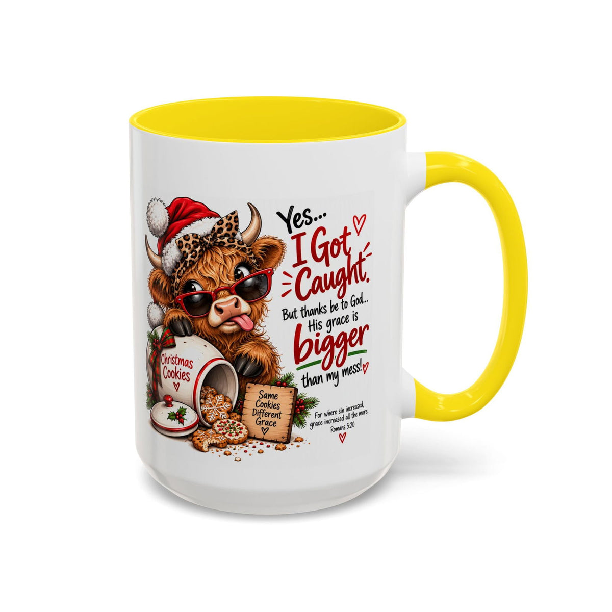 Yes… I Got Caught. His Grace Is Bigger Than My Mess! Christmas Cow Mug - Claimed by God Designs