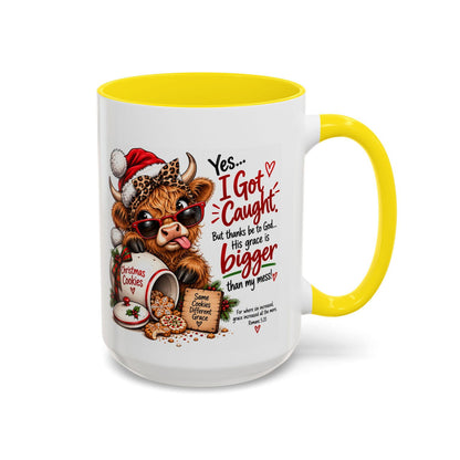 Yes… I Got Caught. His Grace Is Bigger Than My Mess! Christmas Cow Mug - Claimed by God Designs