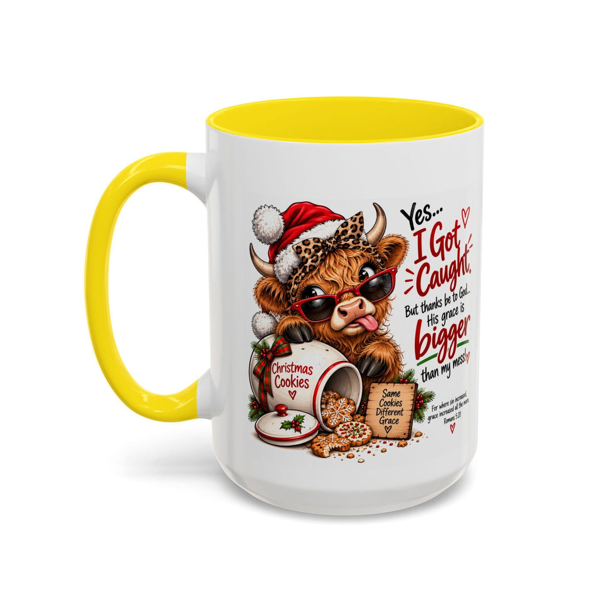 Yes… I Got Caught. His Grace Is Bigger Than My Mess! Christmas Cow Mug - Claimed by God Designs