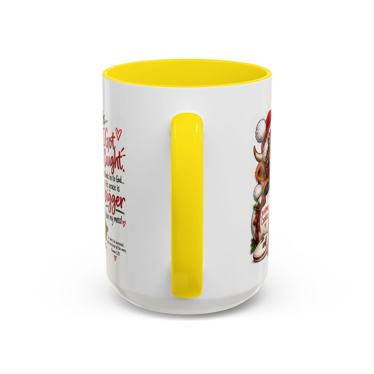 Yes… I Got Caught. His Grace Is Bigger Than My Mess! Christmas Cow Mug - Claimed by God Designs