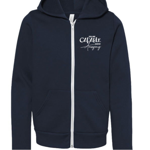 You Are Amazing Youth Christian Sponge Fleece Full-Zip Hooded Sweatshirt - ClaimedbyGodDesigns