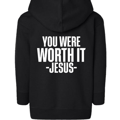 You Were Worth It Signed Jesus Toddler Christian Full-Zip Hooded Sweatshirt - ClaimedbyGodDesigns