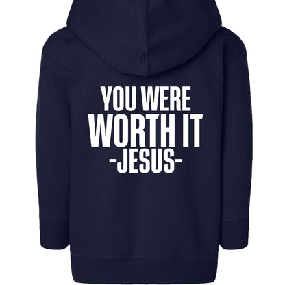 You Were Worth It Signed Jesus Toddler Christian Full-Zip Hooded Sweatshirt - ClaimedbyGodDesigns