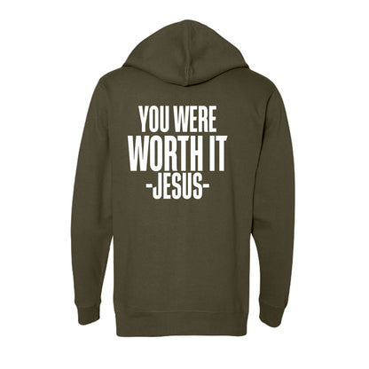 You Were Worth It Signed Jesus Unisex Full-zip Hooded Sweatshirt - ClaimedbyGodDesigns
