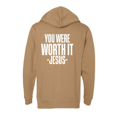 You Were Worth It Signed Jesus Unisex Full-zip Hooded Sweatshirt - ClaimedbyGodDesigns