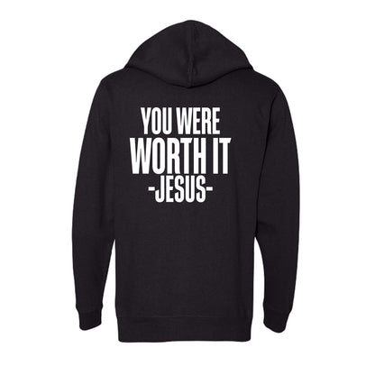 You Were Worth It Signed Jesus Unisex Full-zip Hooded Sweatshirt - ClaimedbyGodDesigns