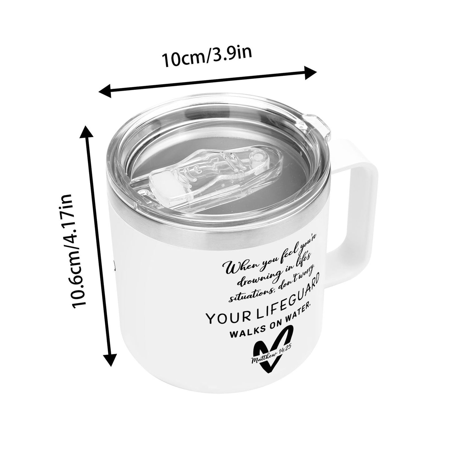 Youre Lifeguard Christian 14oz Stainless Steel Coffee Mug Coffee Cup with Lid and Handle - ClaimedbyGodDesigns