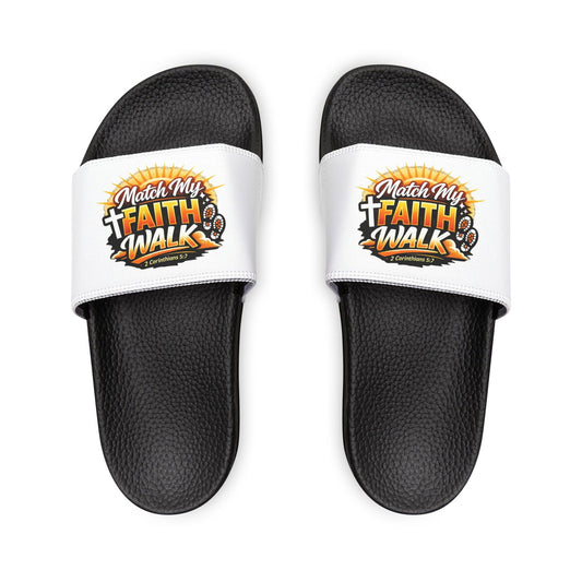 Youth Christian Slides — “Match My Faith Walk” Graphic Sandals - ClaimedbyGodDesigns