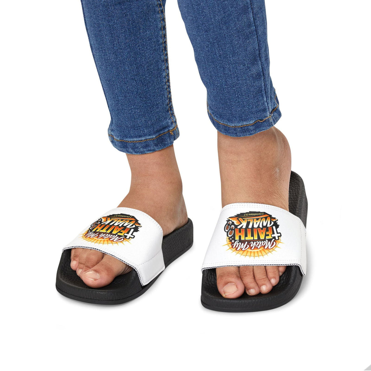 Youth Christian Slides — “Match My Faith Walk” Graphic Sandals - ClaimedbyGodDesigns