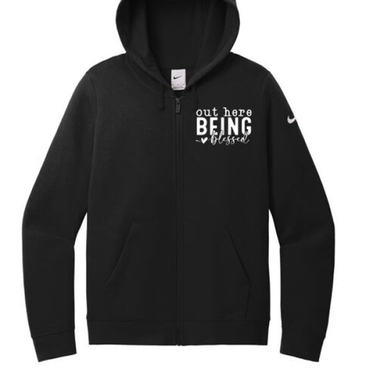 Out Here Being Blessed Women's Christian Fleece Full - Zip Hooded Sweatshirt - ClaimedbyGodDesigns