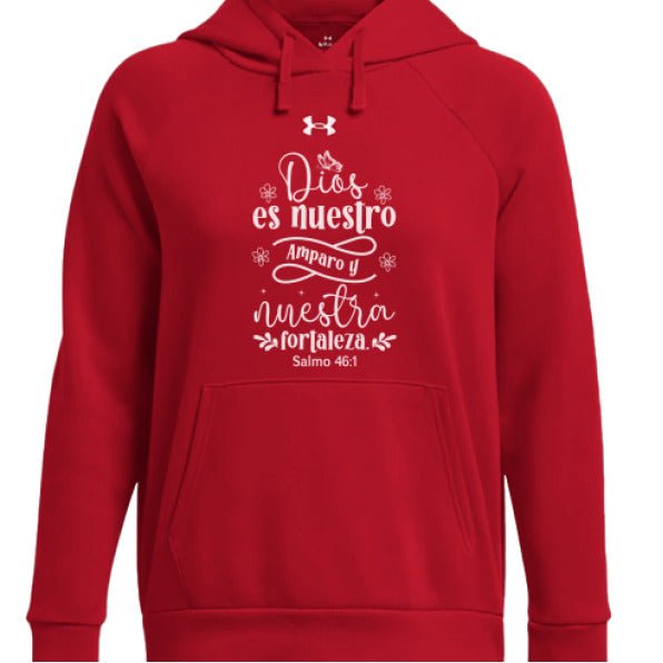 Dios Es Nuestro Amparo y Nuestra Fortaleza Women's Spanish Christian Pullover Fleece Hooded Sweatshirt - ClaimedbyGodDesigns
