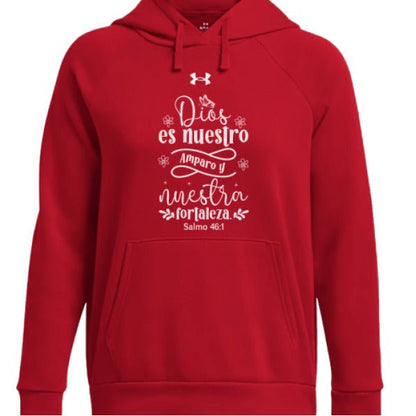 Dios Es Nuestro Amparo y Nuestra Fortaleza Women's Spanish Christian Pullover Fleece Hooded Sweatshirt - ClaimedbyGodDesigns