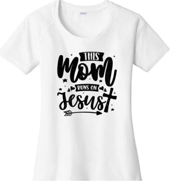 This Mom Runs On Him Women's Christian T-shirt - ClaimedbyGodDesigns
