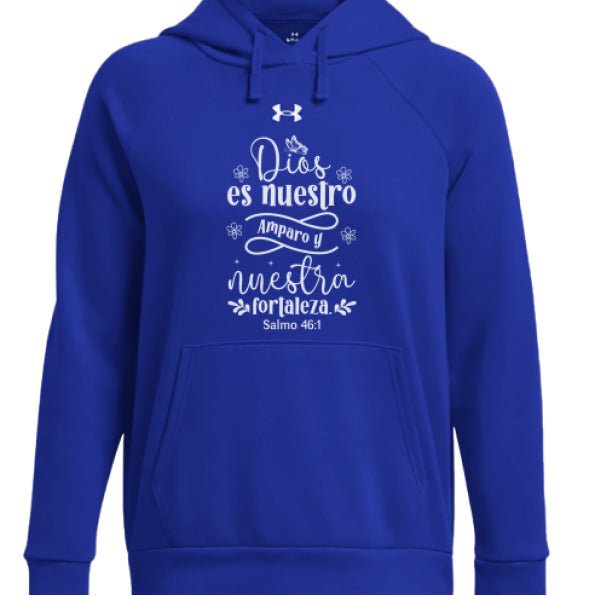 Dios Es Nuestro Amparo y Nuestra Fortaleza Women's Spanish Christian Pullover Fleece Hooded Sweatshirt - ClaimedbyGodDesigns