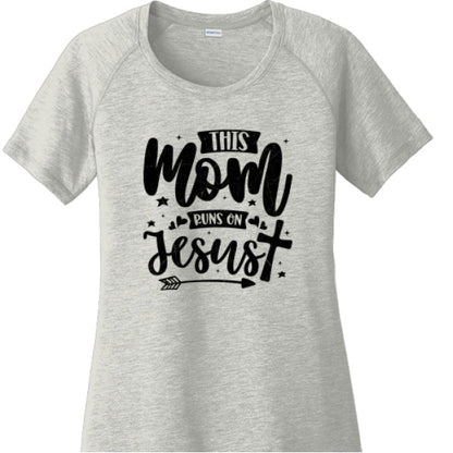 This Mom Runs On Him Women's Christian T-shirt - ClaimedbyGodDesigns