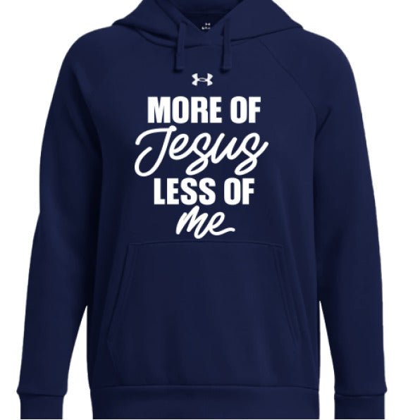 More Of Him Less Of Me Women's Christian Pullover Fleece Hooded Sweatshirt - ClaimedbyGodDesigns