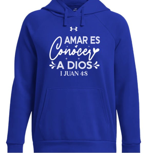 Amar Es Conocer a Dios Women's Spanish Christian Pullover Fleece Hooded Sweatshirt - ClaimedbyGodDesigns