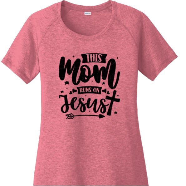 This Mom Runs On Him Women's Christian T-shirt - ClaimedbyGodDesigns